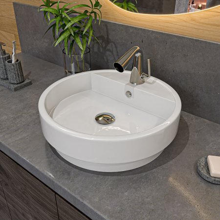 ALFI BRAND ALFI brand ABC702 White 19" Round Semi Recessed Ceramic Sink with Faucet Hole ABC702